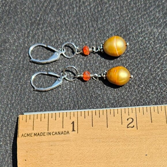 Gold Baroque Pearl and Sterling Silver Earrings - Picture 3 of 4